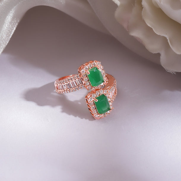 Green American Diamond Zirconia Rose Gold Ring