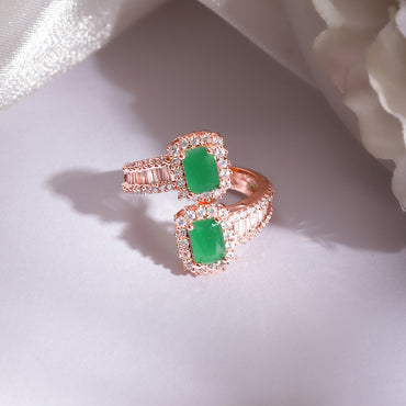 Green American Diamond Zirconia Rose Gold Ring