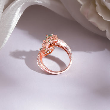 Green American Diamond Zirconia Rose Gold Ring