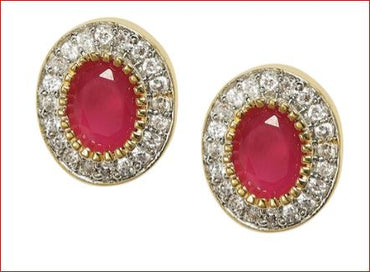 Rubans CZ and Faux Ruby Studded Stud Earrings