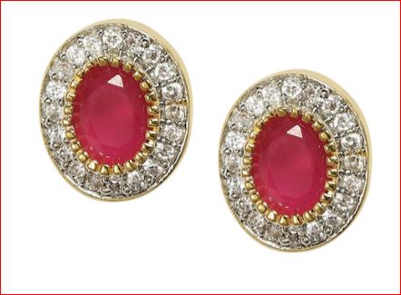 Rubans CZ and Faux Ruby Studded Stud Earrings