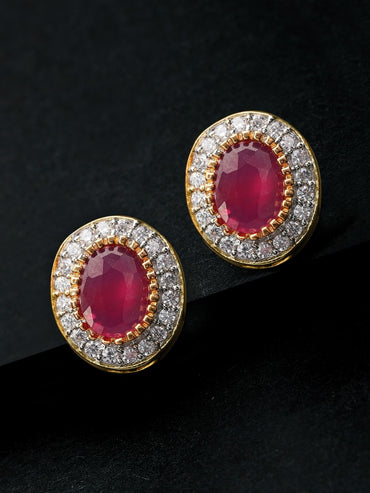 Rubans CZ and Faux Ruby Studded Stud Earrings