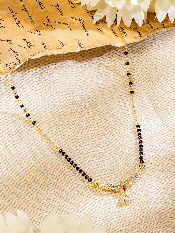 Rubans Gold Plated Handcrafted Zircon Studded & Black Beaded Mangalsutra