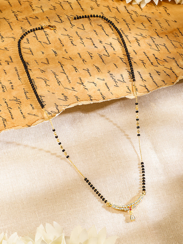 Rubans Gold Plated Handcrafted Zircon Studded & Black Beaded Mangalsutra