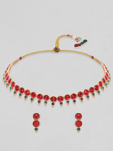 Rubans Gold plated faux ruby and emerald necklace set