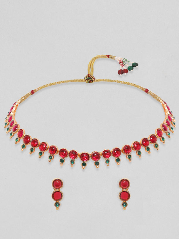 Rubans Gold plated faux ruby and emerald necklace set