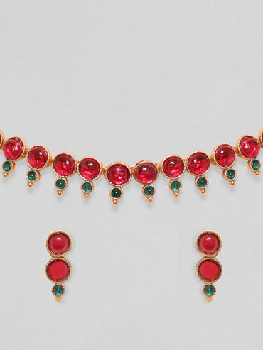 Rubans Gold plated faux ruby and emerald necklace set