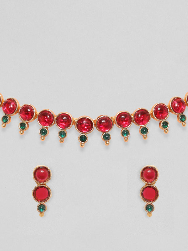 Rubans Gold plated faux ruby and emerald necklace set