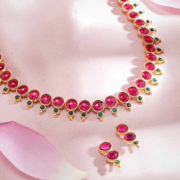 Rubans Gold plated faux ruby and emerald necklace set