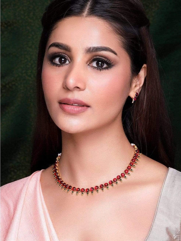 Rubans Gold plated faux ruby and emerald necklace set