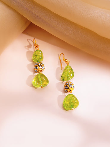 Green Crystal Beaded Layered Statement Necklace Set
