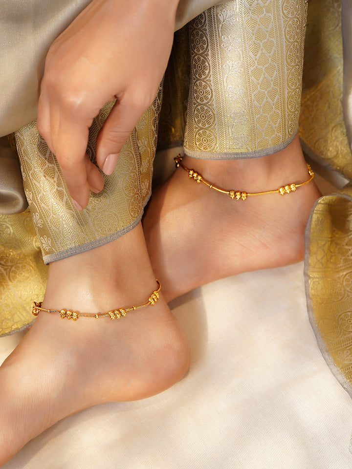 Rubans Set Of 2 18KT Gold-Plated Textured Beaded Minimal Rope Chain Anklets