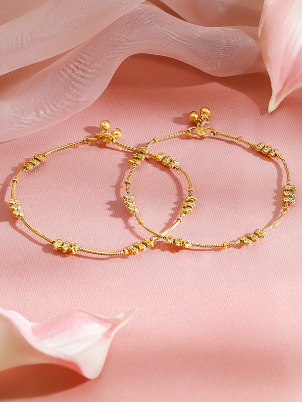 Rubans Set Of 2 18KT Gold-Plated Textured Beaded Minimal Rope Chain Anklets