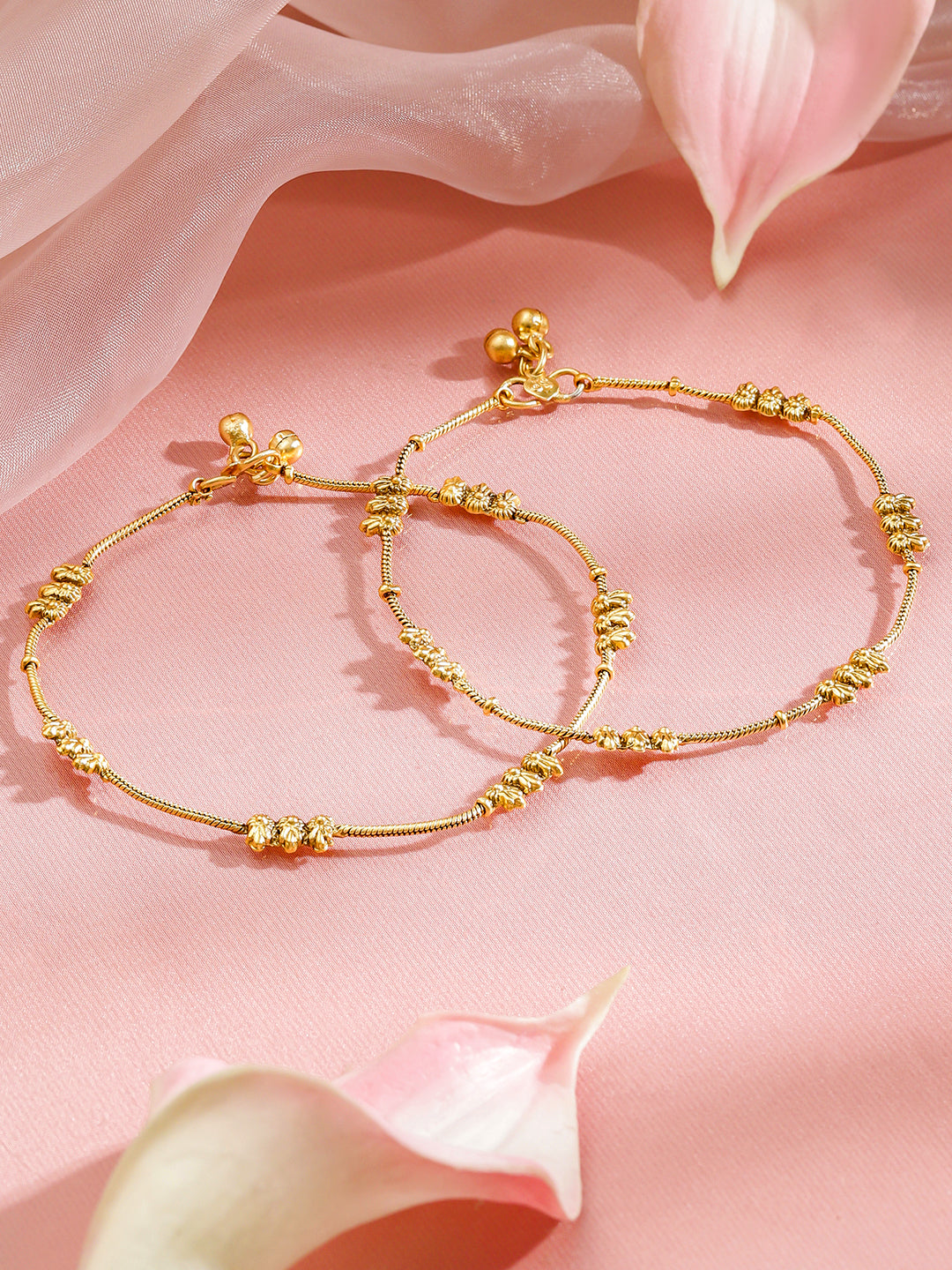 Rubans Set Of 2 18KT Gold-Plated Textured Beaded Minimal Rope Chain Anklets