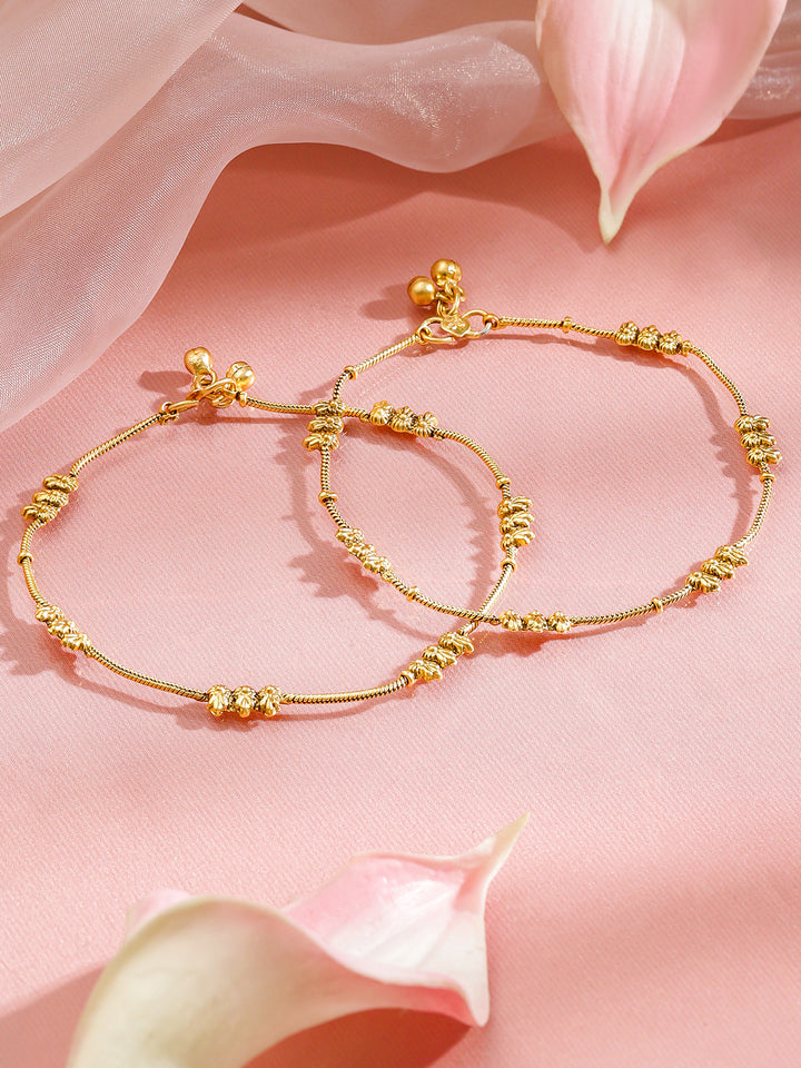 Rubans Set Of 2 18KT Gold-Plated Textured Beaded Minimal Rope Chain Anklets