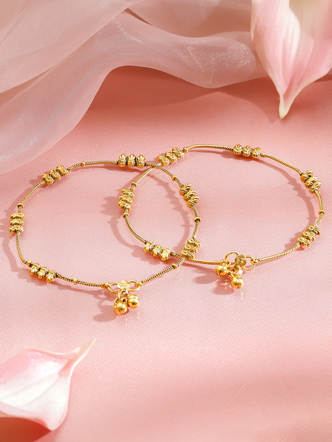 Rubans Set Of 2 18KT Gold-Plated Textured Beaded Minimal Rope Chain Anklets