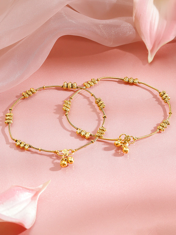 Rubans Set Of 2 18KT Gold-Plated Textured Beaded Minimal Rope Chain Anklets