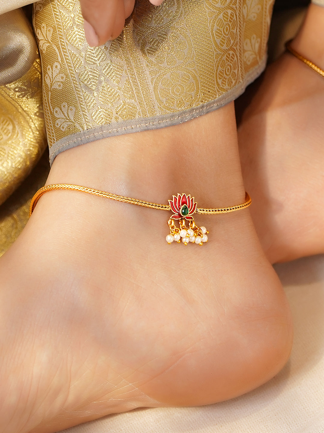 Rubans Set of 2 18K Gold-Plated Pearls Anklet