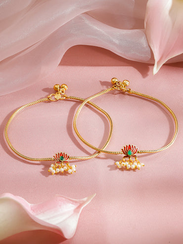 Rubans Set of 2 18K Gold-Plated Pearls Anklet