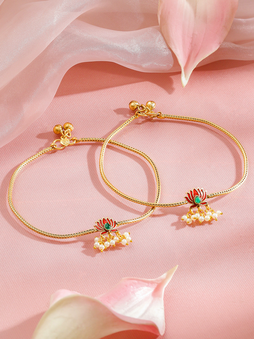 Rubans Set of 2 18K Gold-Plated Pearls Anklet