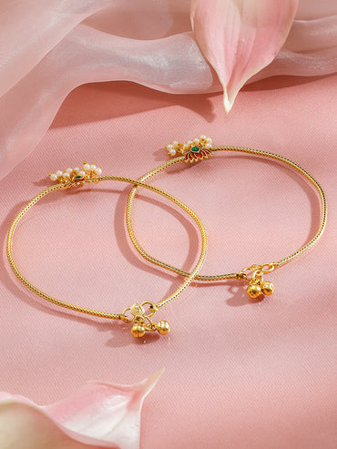 Rubans Set of 2 18K Gold-Plated Pearls Anklet