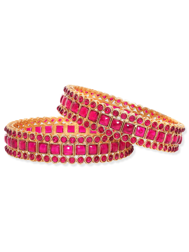 Rubans Set Of 2 Gold Plated Ruby Stones Bangles