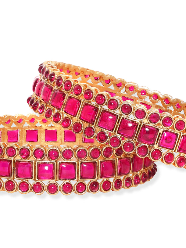 Rubans Set Of 2 Gold Plated Ruby Stones Bangles