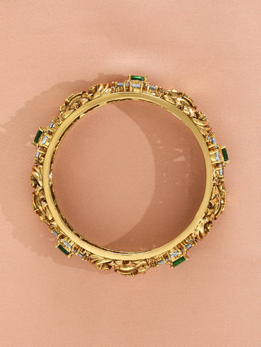 Rubans Pack Of 2 24K Gold-Plated Cubic Zirconia Studded Bangles