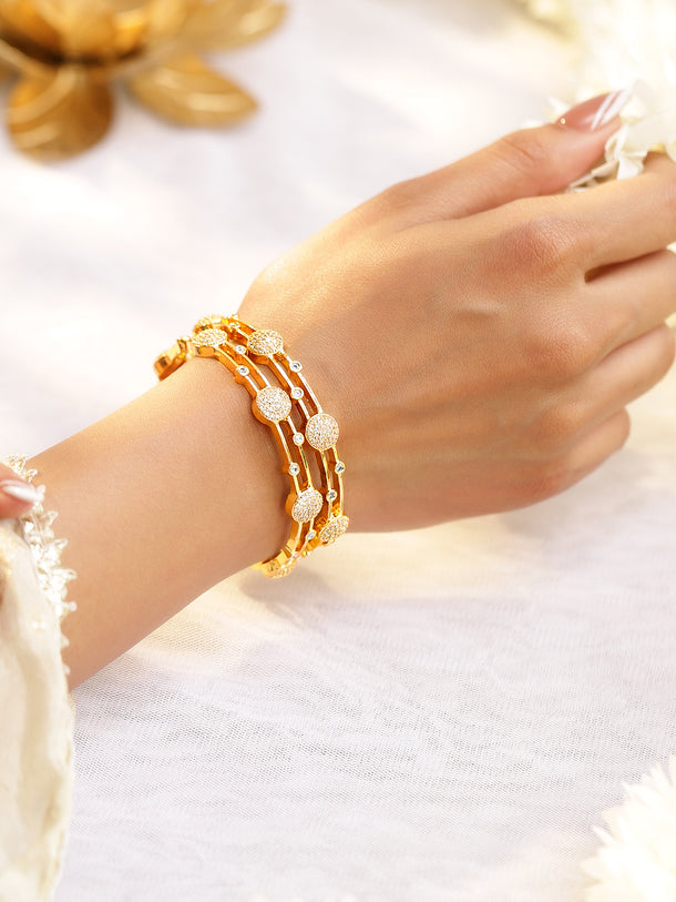 Rubans Pack Of 2 22K Gold-Plated CZ Studded Contemporary Bangle