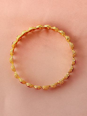 Rubans Set of 2 22K Gold-Plated Ruby Pink Stone & Floral Design Traditional Bangles