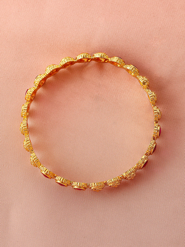 Rubans Set of 2 22K Gold-Plated Ruby Pink Stone & Floral Design Traditional Bangles