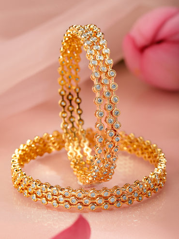 Rubans Set Of 6 22K Gold-Plated Cubic Zirconia Studded Bangles