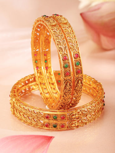 Rubans Set Of 4 22K Gold-Plated Stone Studded Bangles