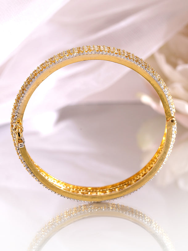 Rubans Set of 2 Rhodium & 18K Gold-Plated Cubic Zirconia Studded Designer Bangles