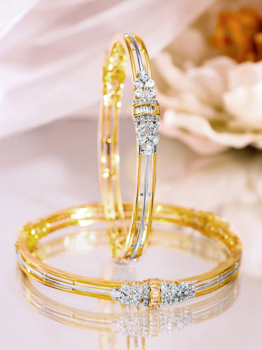 Rubans Set of 2, 22K Gold-Plated & Rhodium Accent Cubic Zirconia Studded Bangles