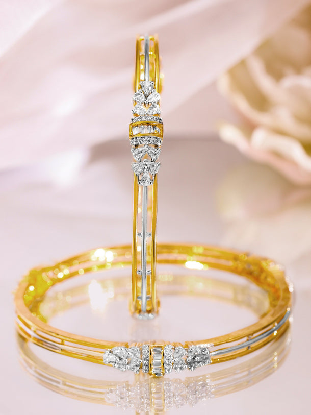Rubans Set of 2, 22K Gold-Plated & Rhodium Accent Cubic Zirconia Studded Bangles