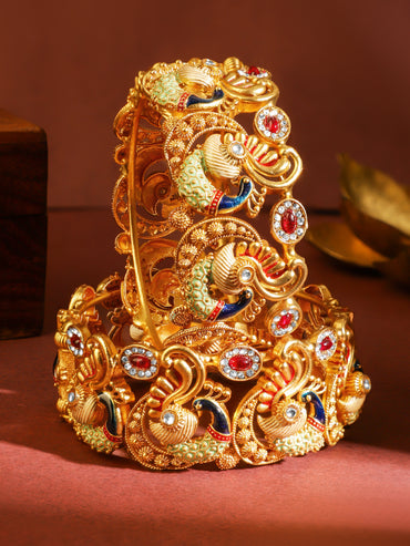 Temple Peacock Motif Multicolour Bangles