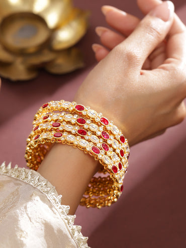 Vivid Red & Kundan Bangles