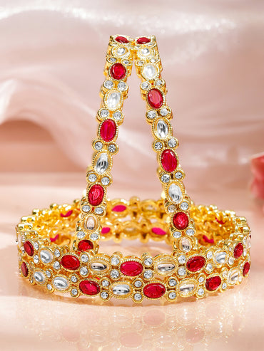 Vivid Red & Kundan Bangles