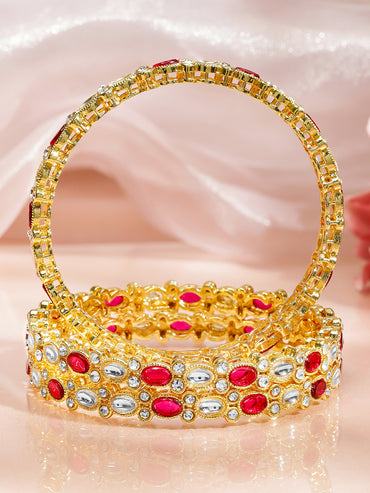 Vivid Red & Kundan Bangles