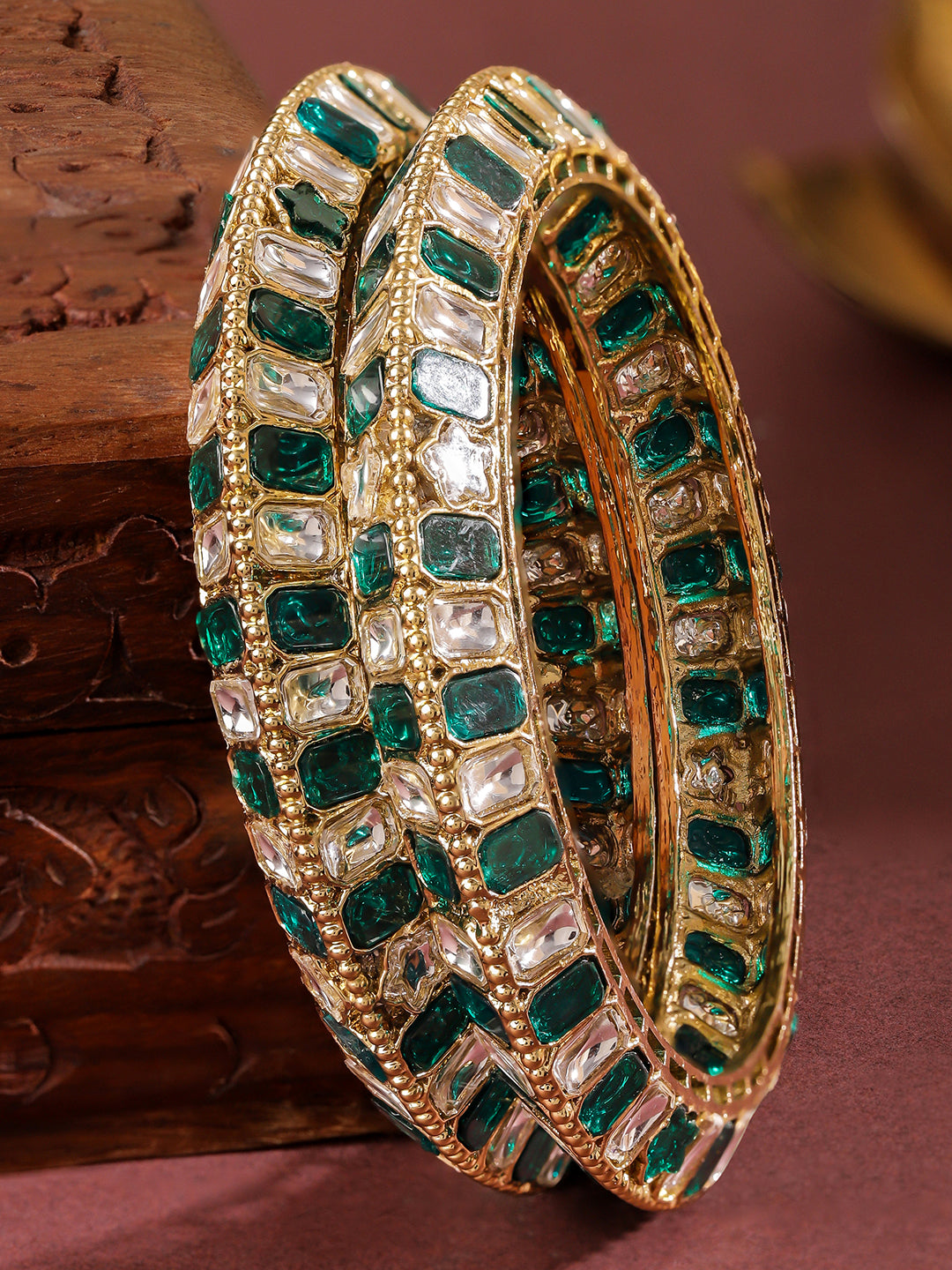 Designer Edge Green Kundan Bangles