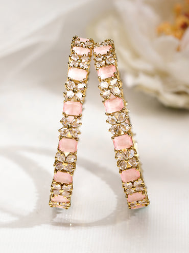 Rubans Set of 2 18K Gold-Plated Pastel Pink & White Cubic Zirconia Studded Floral Bangles