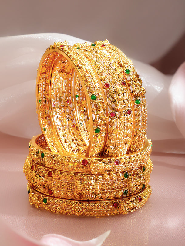 Rubans Set Of 6 22K Gold-Plated Ruby & Emerald-Studded Bangles