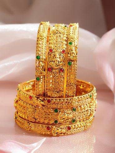 Rubans Set Of 6 22K Gold-Plated Ruby & Emerald-Studded Bangles