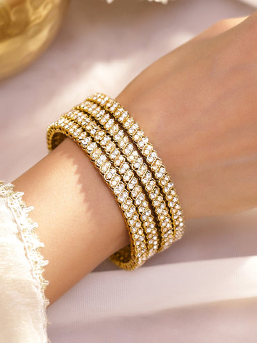 Set Of 4 American Diamond Zirconia Gold Bangles