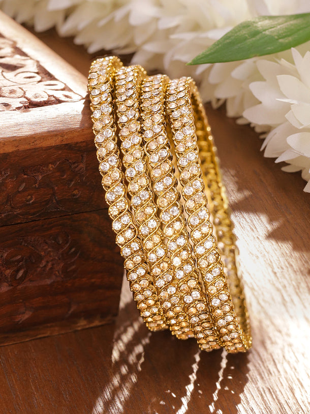 Rubans Set Of 4 18K Gold-Plated Cubic Zircon Studded Bangle