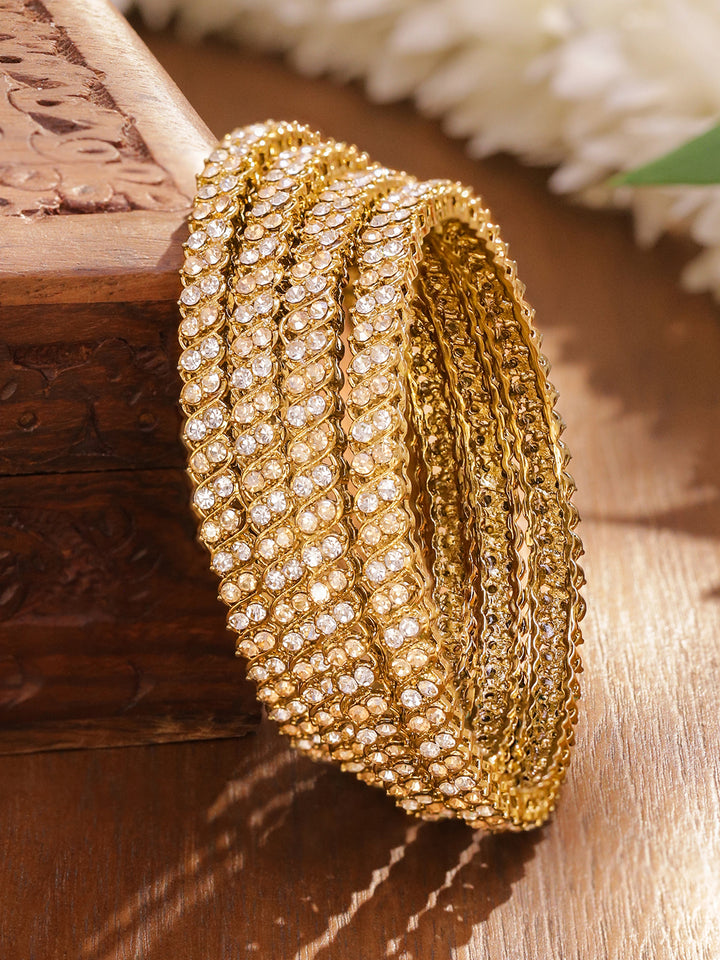 Rubans Set Of 4 18K Gold-Plated Cubic Zircon Studded Bangle