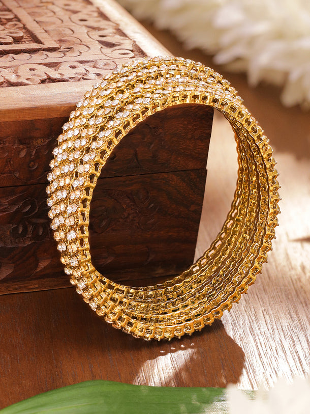 Rubans Set Of 4 18K Gold-Plated Cubic Zircon Studded Bangle