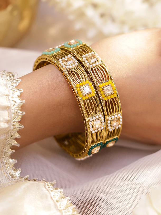 Festive Colourful Kundan Beaded Bangle Set