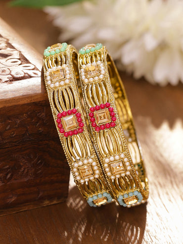 Festive Colourful Kundan Beaded Bangle Set